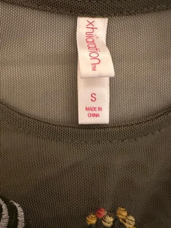 Boho olive green sheer top with embroidery S festival Coachella retro y2k - Picture 5 of 5